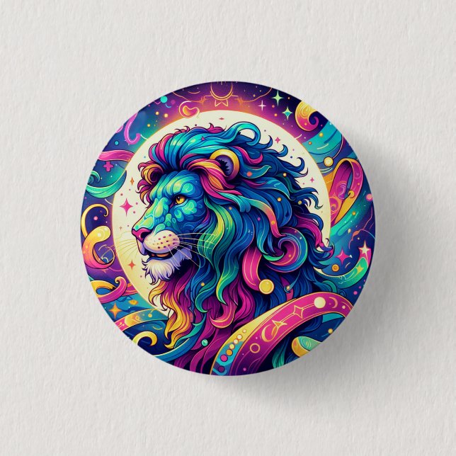Horoscope sign Leo | Colourful Lion Art 1 Inch Round Button (Front)
