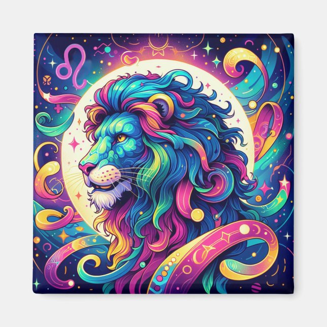 Horoscope sign Leo | Colourful Lion Art Magnet (Front)