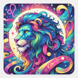 Horoscope sign Leo   Colourful Lion Art Square Sticker