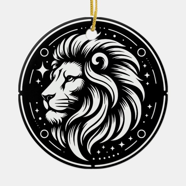 Horoscope Sign Leo Symbol and Traits Ceramic Ornament (Front)