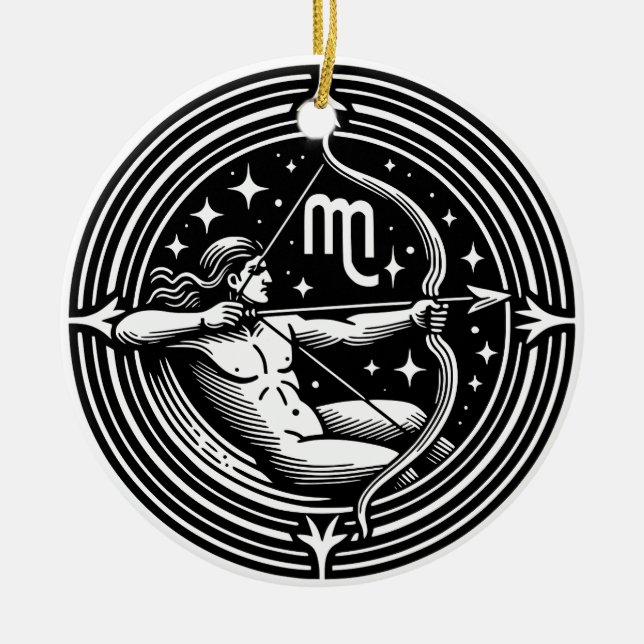 Horoscope Sign Sagittarius Symbol and Traits Ceramic Ornament (Front)