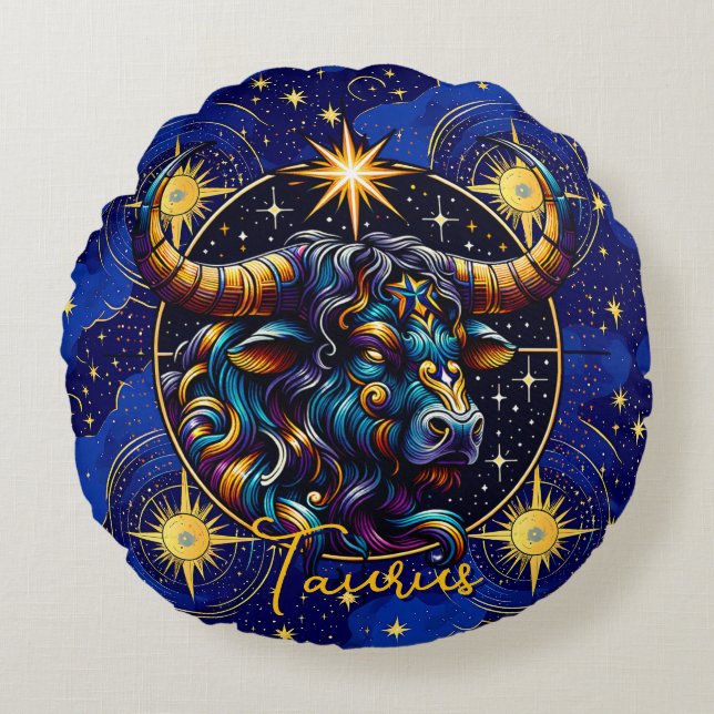 Horoscope Sign Taurus Zodiac Astrology Round Pillow (Front)