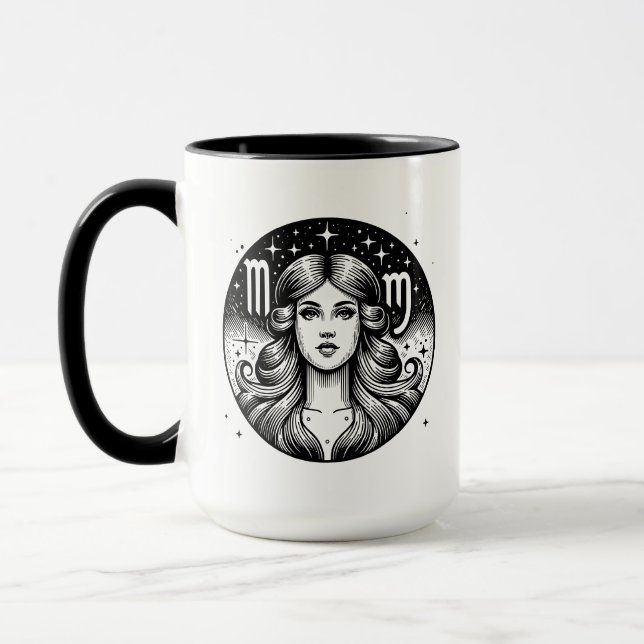 Horoscope Sign Virgo Symbol and Traits Mug (Left)