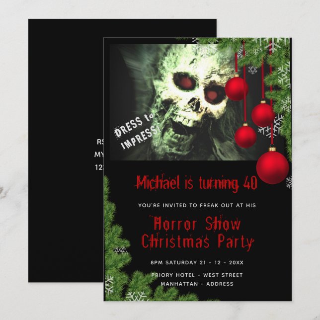 HORREUR Invitation de la fête de Noël Mort Zombies (Devant / Derrière)