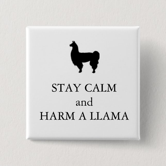 Horrible Histories "Harm a Llama" badge 2 Inch Square Button (Front)