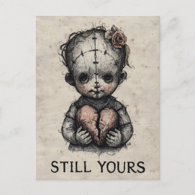 Horror Art of Stitched Doll with Broken Heart Postcard (Front)
