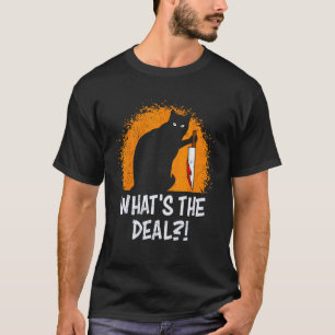 Horror Cat with Bloodstained Knife Halloween Creep T-Shirt