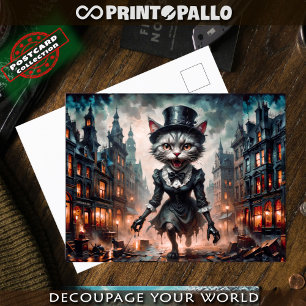 Horror crazy maid cat running in Victorian London Postcard