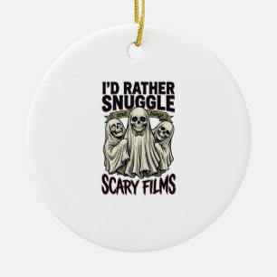 Horror Cuddle Shirt Funny Skull Ghost Movie Night Ceramic Ornament