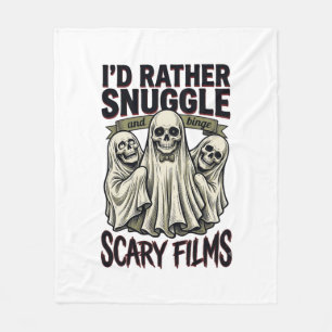 Horror Cuddle Shirt Funny Skull Ghost Movie Night  Fleece Blanket