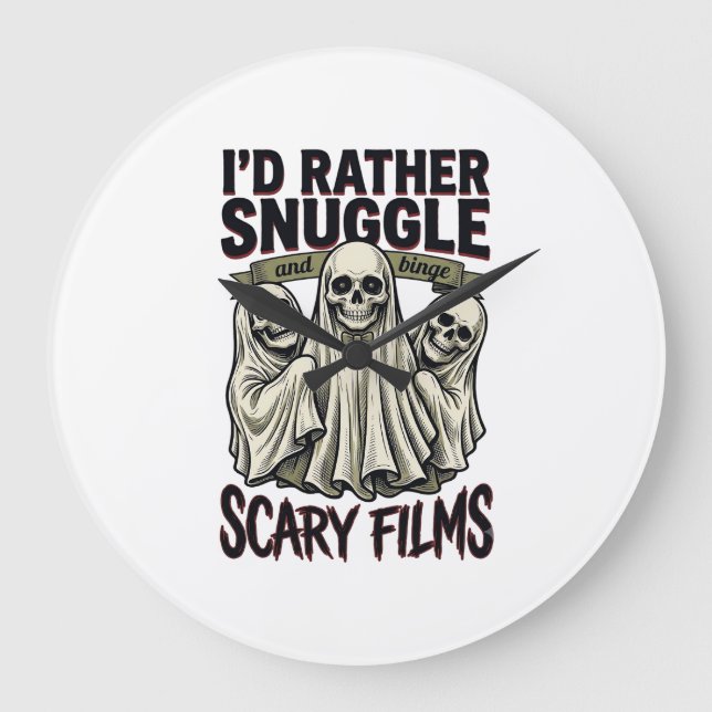 Horror Cuddle Shirt Funny Skull Ghost Movie Night  Large Clock (Front)