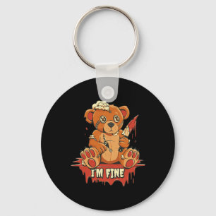 Horror Cute Vampire I'm Fine Bear Halloween Campin Keychain