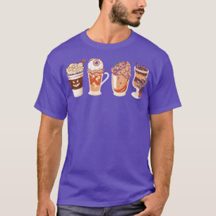 Horror Fall Coffee Eye Skeleton Hallowwen Pumpkin  T-Shirt