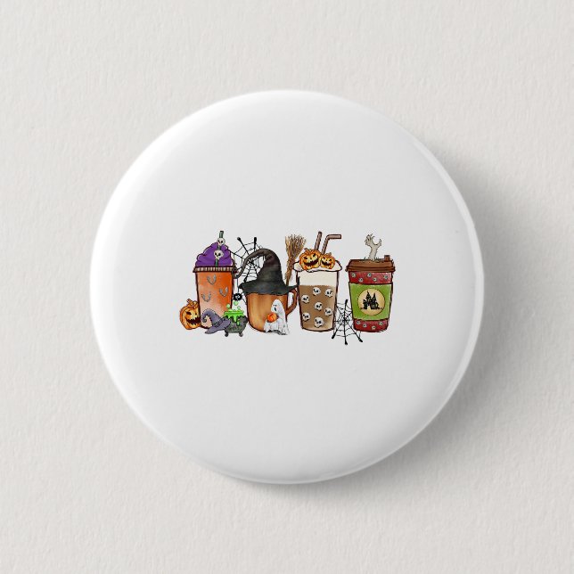 Horror Fall Coffee Latte Pumpkin Spice Iced Hallow 2 Inch Round Button (Front)