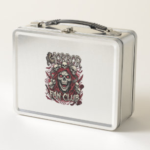 Horror Fan Club Halloween Screaming Skull Red Hood Metal Lunch Box