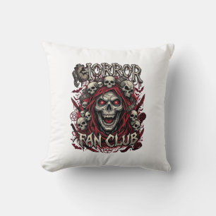Horror Fan Club Halloween Screaming Skull Red Hood Throw Pillow