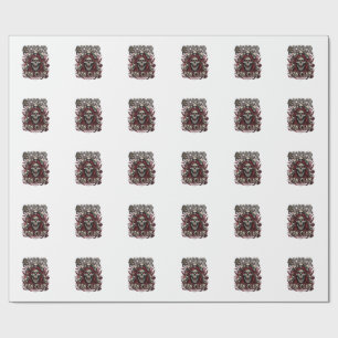 Horror Fan Club Halloween Screaming Skull Red Hood Wrapping Paper