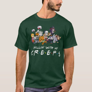Horror Friends Chillin With My Creeps Halloween Bo T-Shirt