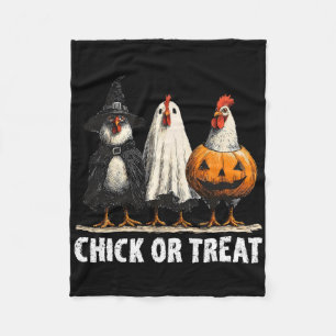 Horror Funny Chick Or Treat Chickens Ghost Witchy Fleece Blanket