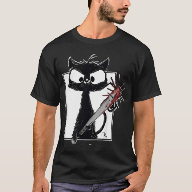 Horror Halloween Party  Blood Splatter Knife Black T-Shirt (Front)