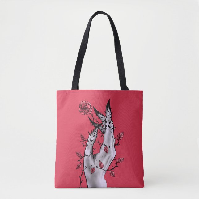 Horror Hand With Roses Gothic Dark Fantasy Tote Bag (Front)