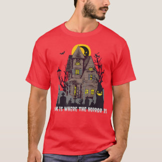 Horror Haunted Mansion with Bats Halloween Costume T-Shirt
