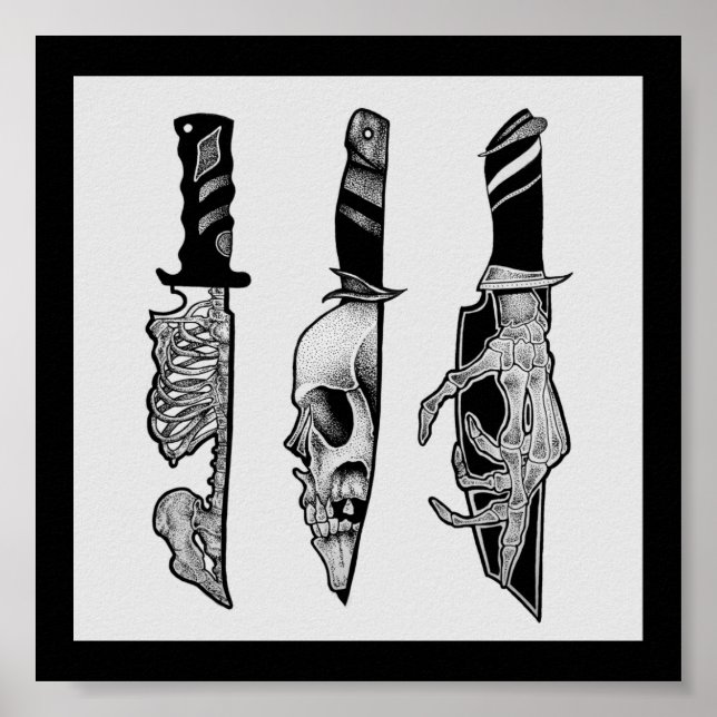 Horror knives, dotwork style - print (Front)