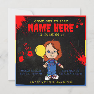 Horror Movie Birthday Invitation Chucky Doll