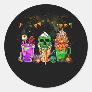 Horror Movie Coffee Latte Horror Characters Hallow Classic Round Sticker