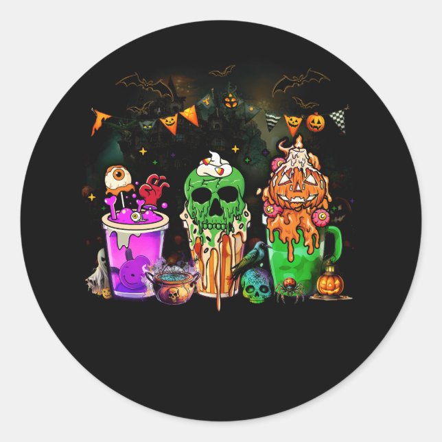 Horror Movie Coffee Latte Horror Characters Hallow Classic Round Sticker (Front)