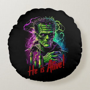 Horror Movie Frankenstein Monster, Halloween Throw Round Pillow