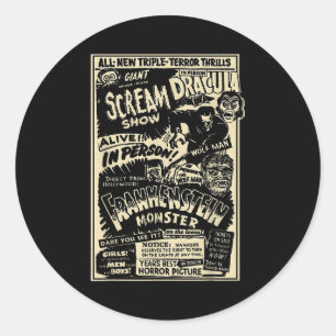 Horror Movie Monster Mummy Dracula Werewolf Franke Classic Round Sticker