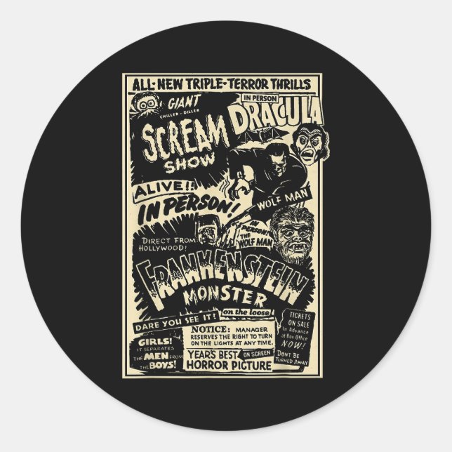 Horror Movie Monster Mummy Dracula Werewolf Franke Classic Round Sticker (Front)