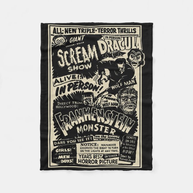 Horror Movie Monster Mummy Dracula Werewolf Franke Fleece Blanket (Front)
