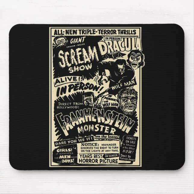 Horror Movie Monster Mummy Dracula Werewolf Franke Mouse Pad (Front)