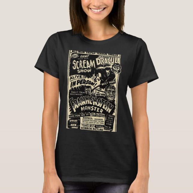 Horror Movie Monster Mummy Dracula Werewolf Franke T-Shirt (Front)