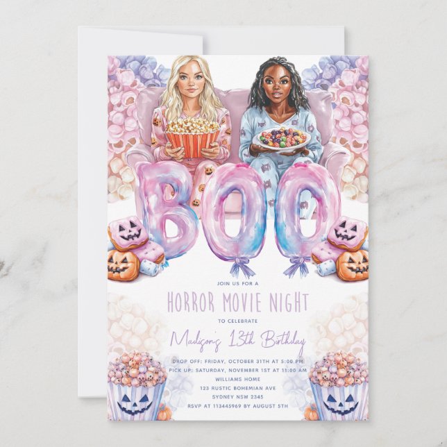 Horror Movie Night Halloween Slumber Birthday Invitation (Front)