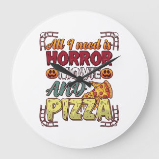Horror Movie Pizza Halloween Pumpkin Skull Slice_1 Large Clock
