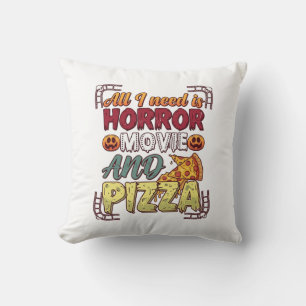 Horror Movie Pizza Halloween Pumpkin Skull Slice_1 Throw Pillow