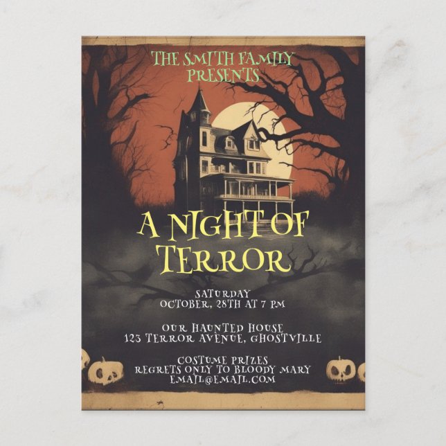 Horror Movie Poster Halloween Party Invitation Postcard (Front)
