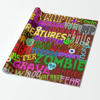 Horror Movie Style Words Collage Wrapping Paper