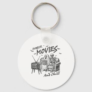 Horror Movies And Chill Halloween Themed Graphic F Keychain