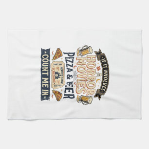 Horror Movies Pizza Beer Funny Halloween_1 Kitchen Towel