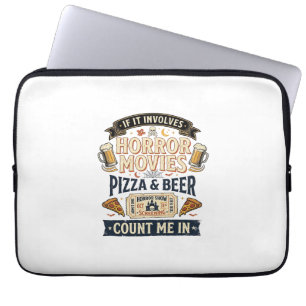 Horror Movies Pizza Beer Funny Halloween_1 Laptop Sleeve