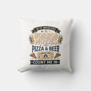 Horror Movies Pizza Beer Funny Halloween_1 Throw Pillow
