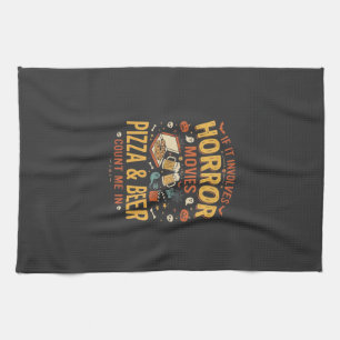 Horror Movies Pizza Beer Halloween Design_1 Kitchen Towel