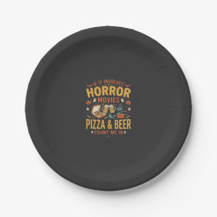 Horror Movies Pizza Beer Halloween Design_1 Paper Plate