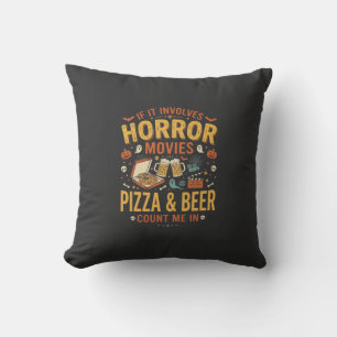 Horror Movies Pizza Beer Halloween Design_1 Throw Pillow