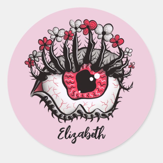 Horror Pastel Goth Eye Macabre Pink Creepy Name Classic Round Sticker (Front)
