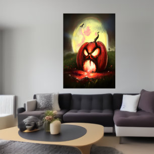 Horror pumpkin screaming    AI Art Poster